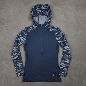 Smartwool Merino 250 Base Layer 1/2 Zip Hoodie Womens Medium Navy Camo SW015094